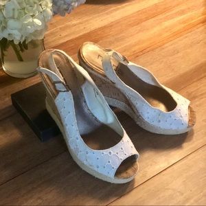 White and Cork Wedged Heels